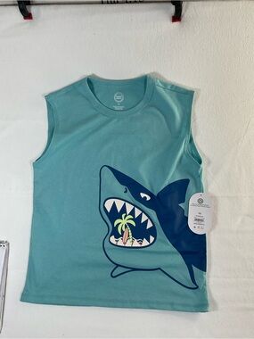 Wonder Nation Aqua Tank Top with Navy Shark Graphic, Size 10 New With Tag